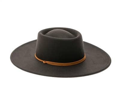 Vegan Felt Bolero Rancher Hat w/ Chin Cord - 3 Colors: Black
