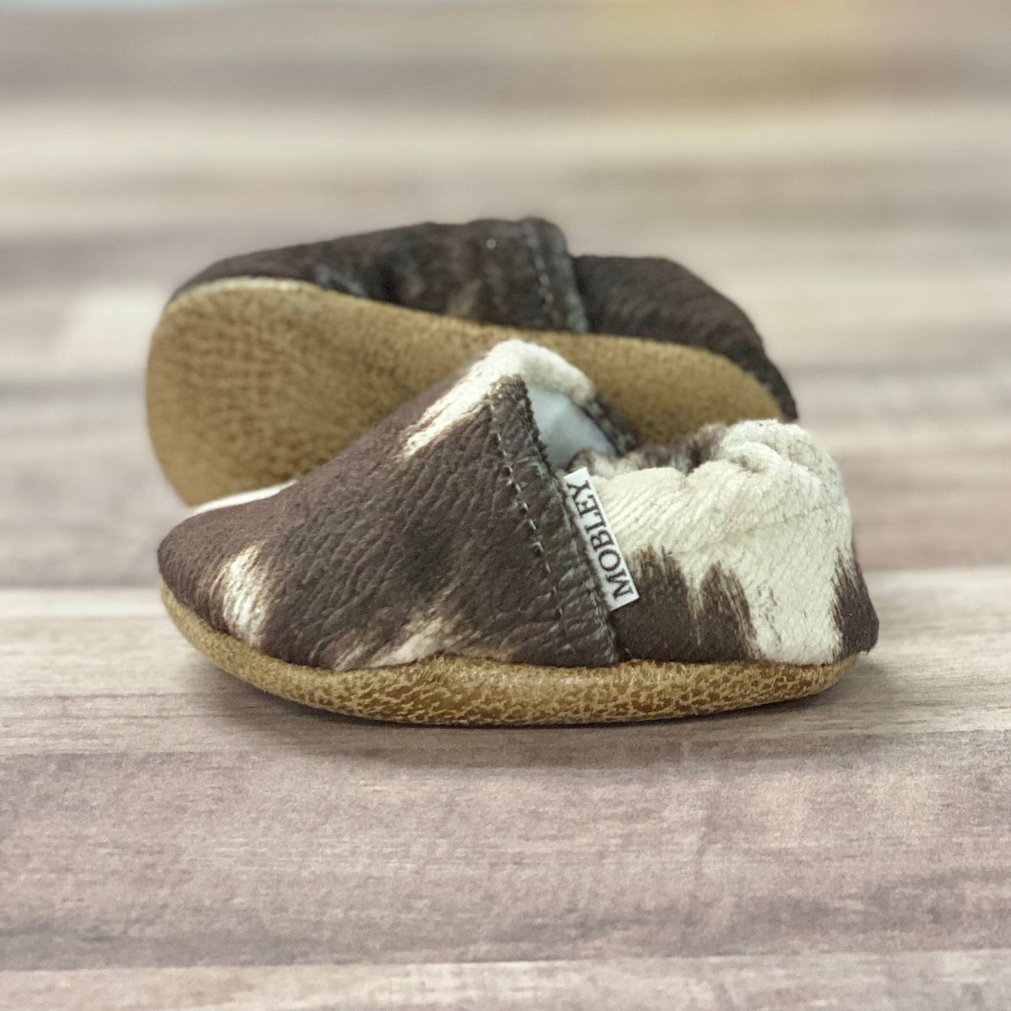 Faux Cow Hide Moccasins: 12-18 Months