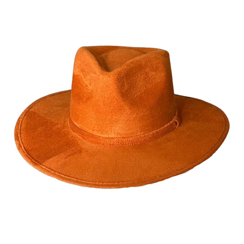 Tear Drop Vegan Suede Rancher Flat Brim: Rust / Large