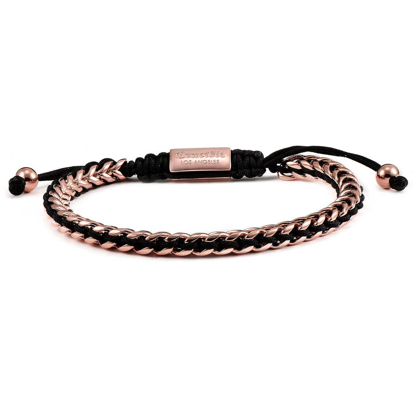 Crucible Stainless Steel Franco Chain Adjustable Bracelet: Rose Gold