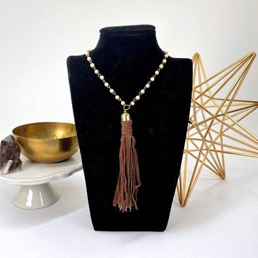Crystal Beaded Necklace with Tassel Pendant