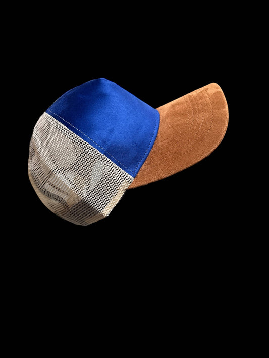 Trucker Cap Vegan Suede : TriColor Blue