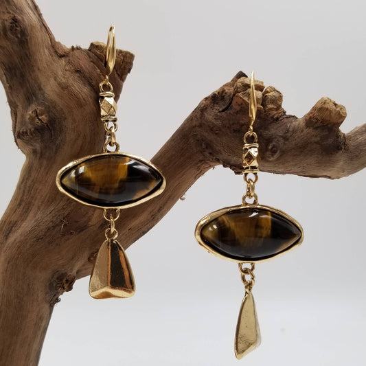 Handmade Retro Natural Tiger Eye Stone Earrings