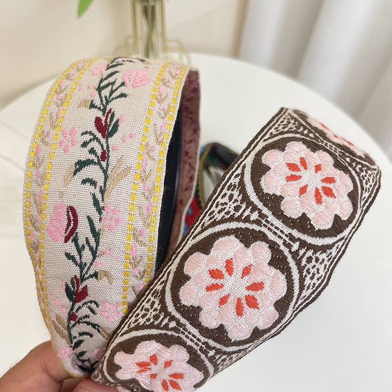 Bohemian Flower Embroidery Retro Non-Slip Hair Bands: Green