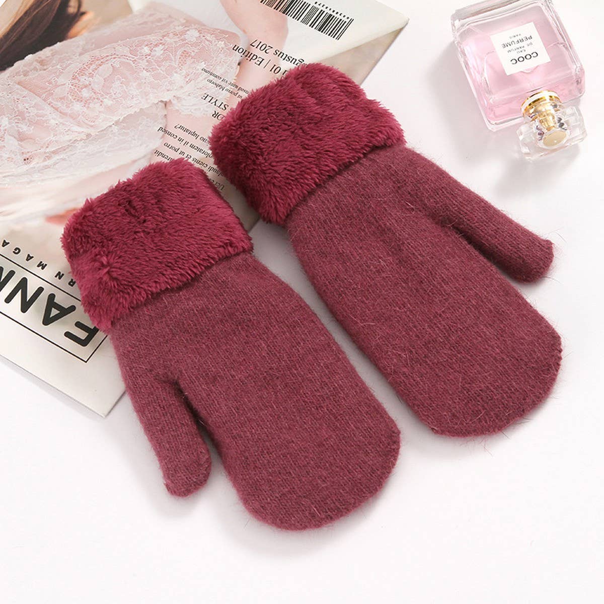 Cute Bunny Fur Mittens – Warm Double Fleece_CWAG0250: Red / (OS) 2
