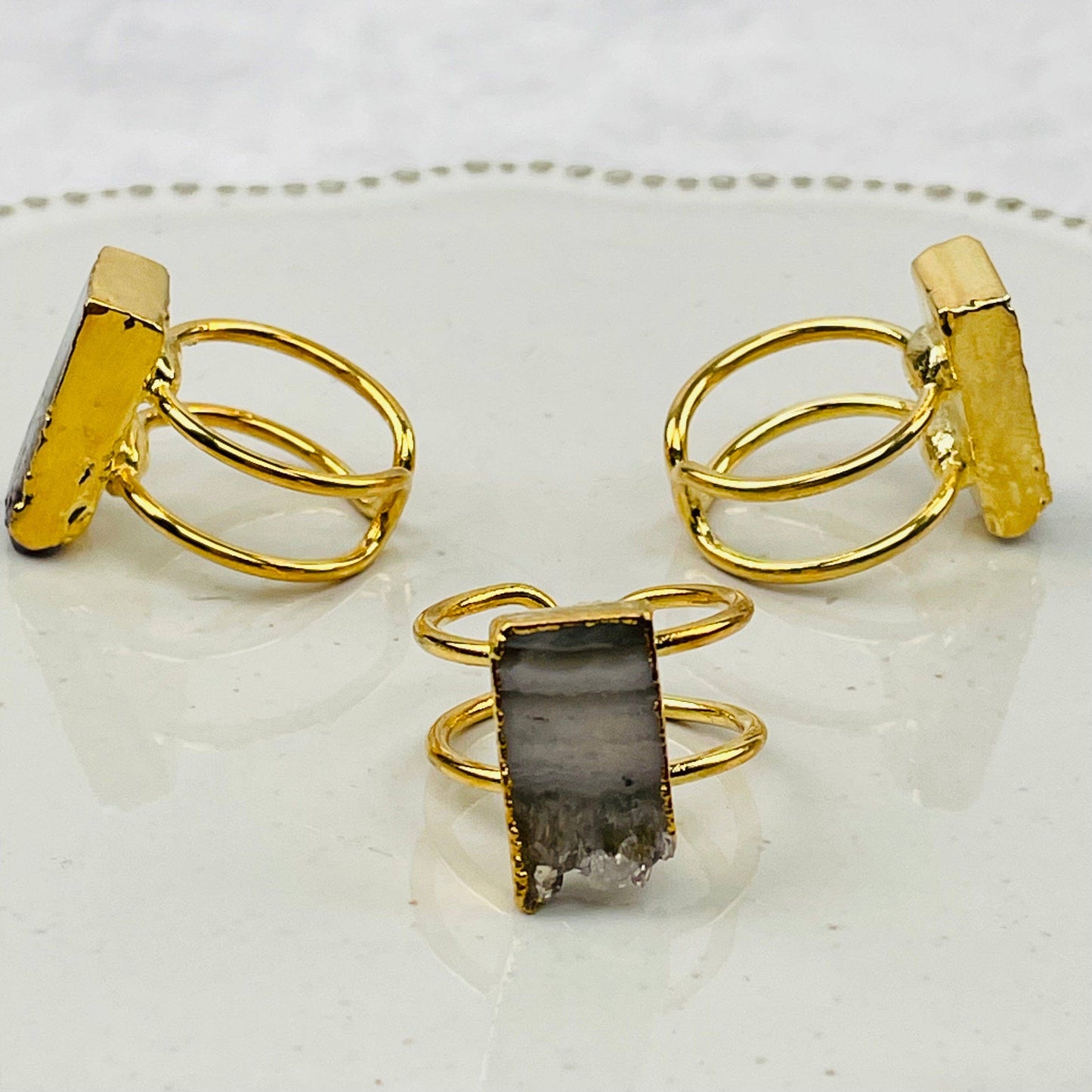 Crystal Amethyst Slice on 24k Gold Electroplated Ring