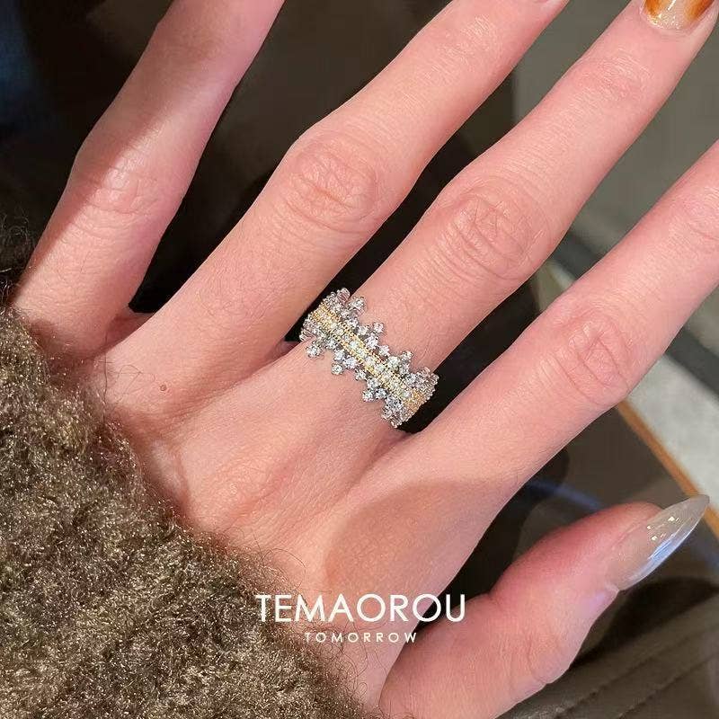 Pavé Crystal Statement Ring: White / Wide Adjustable Ring / Adjustable
