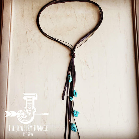 Genuine Leather Lasso Necklace with Turquoise Accents 251r