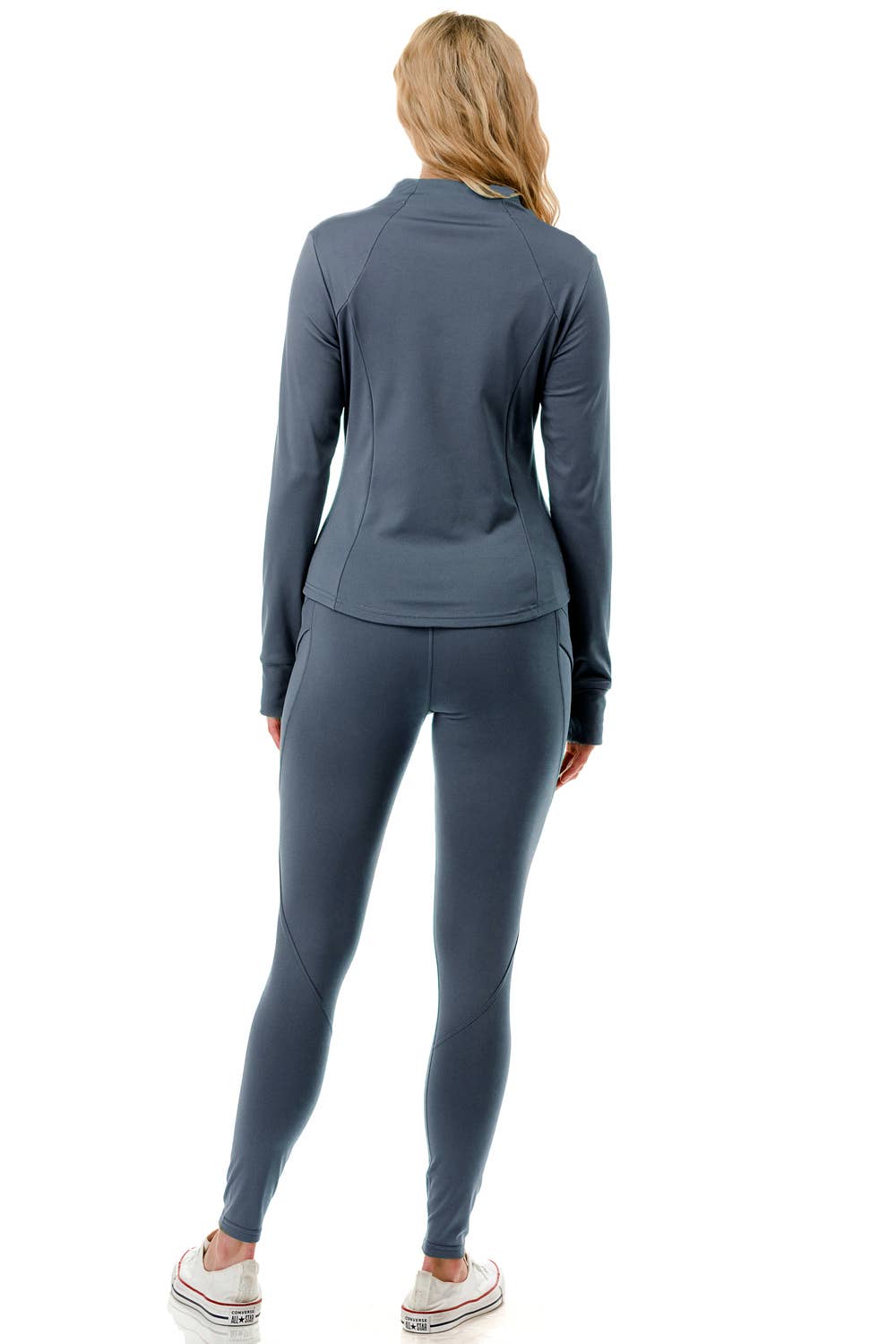 Fleece lined activewear define jacket with legging yoga set: Black