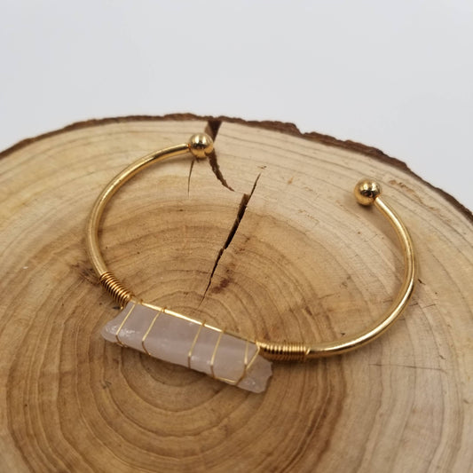 Gold Crystal Cuff Gem Stone Bangle Boho Bracelet: Pink