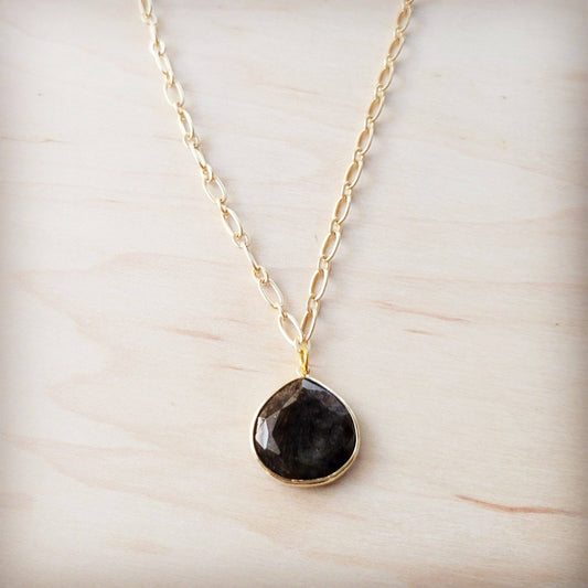 Timeless Dark Stone Pendent & Gold Chain Necklace 257lk