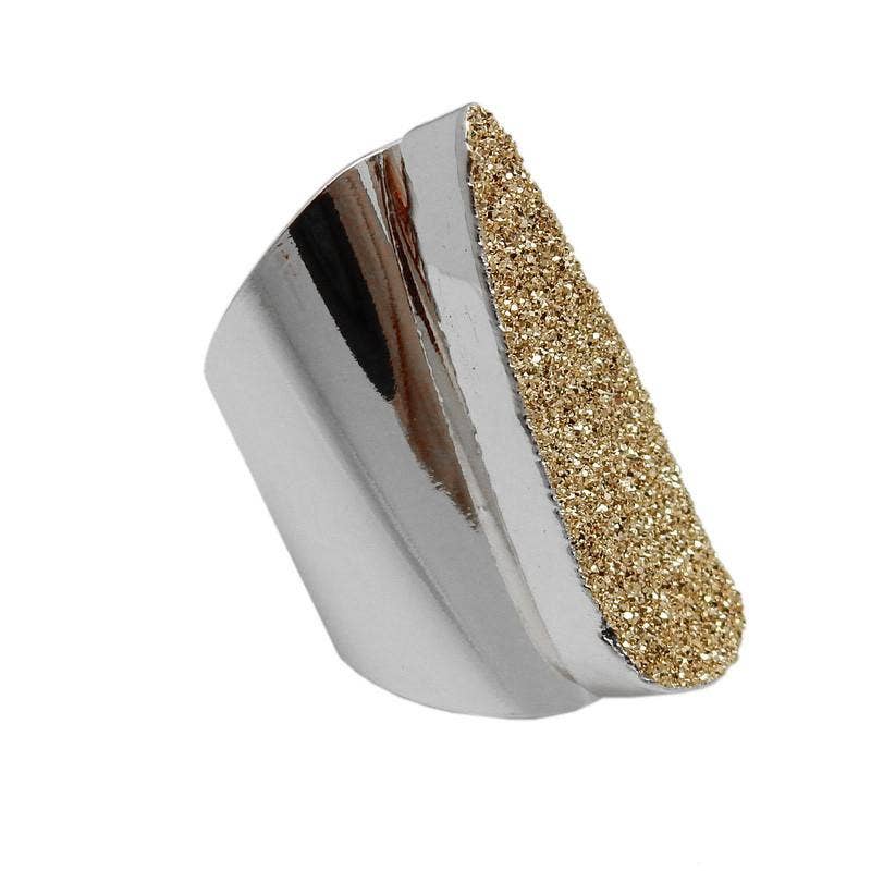 Crystal Teardrop Druzy Ring with Electroplated Band: Mystic Blue / Silver