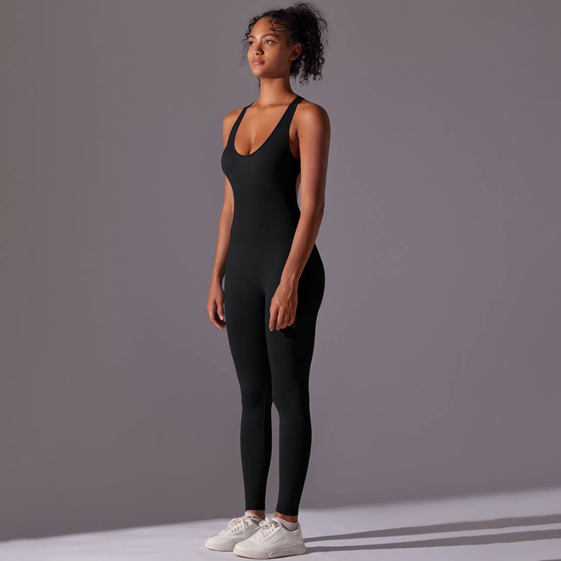 Women Seamless Women's I-Back Tight Yoga Sport Jumpsuit: Gray / S