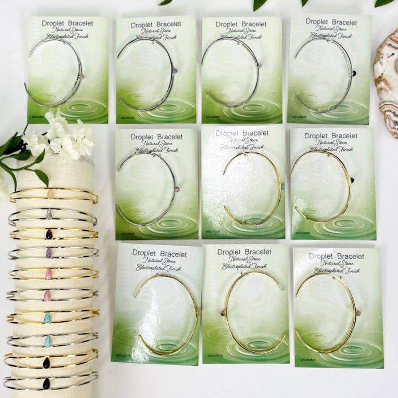 Crystal Droplet Gemstone Bracelets: Silver / Black Obsidian