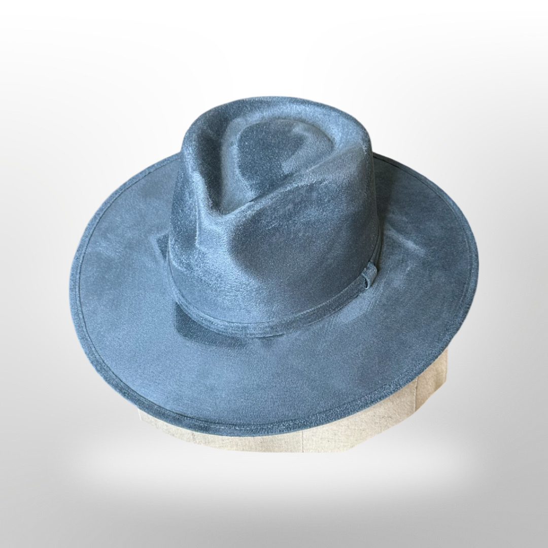 Tear Drop Vegan Suede Rancher Flat Brim: Atlantic Blue / Large