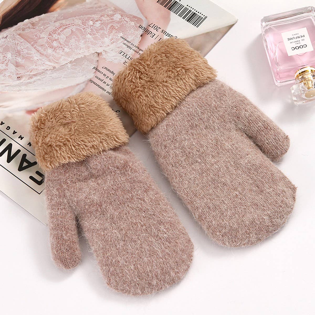 Cute Bunny Fur Mittens – Warm Double Fleece_CWAG0250: Black / (OS) 2