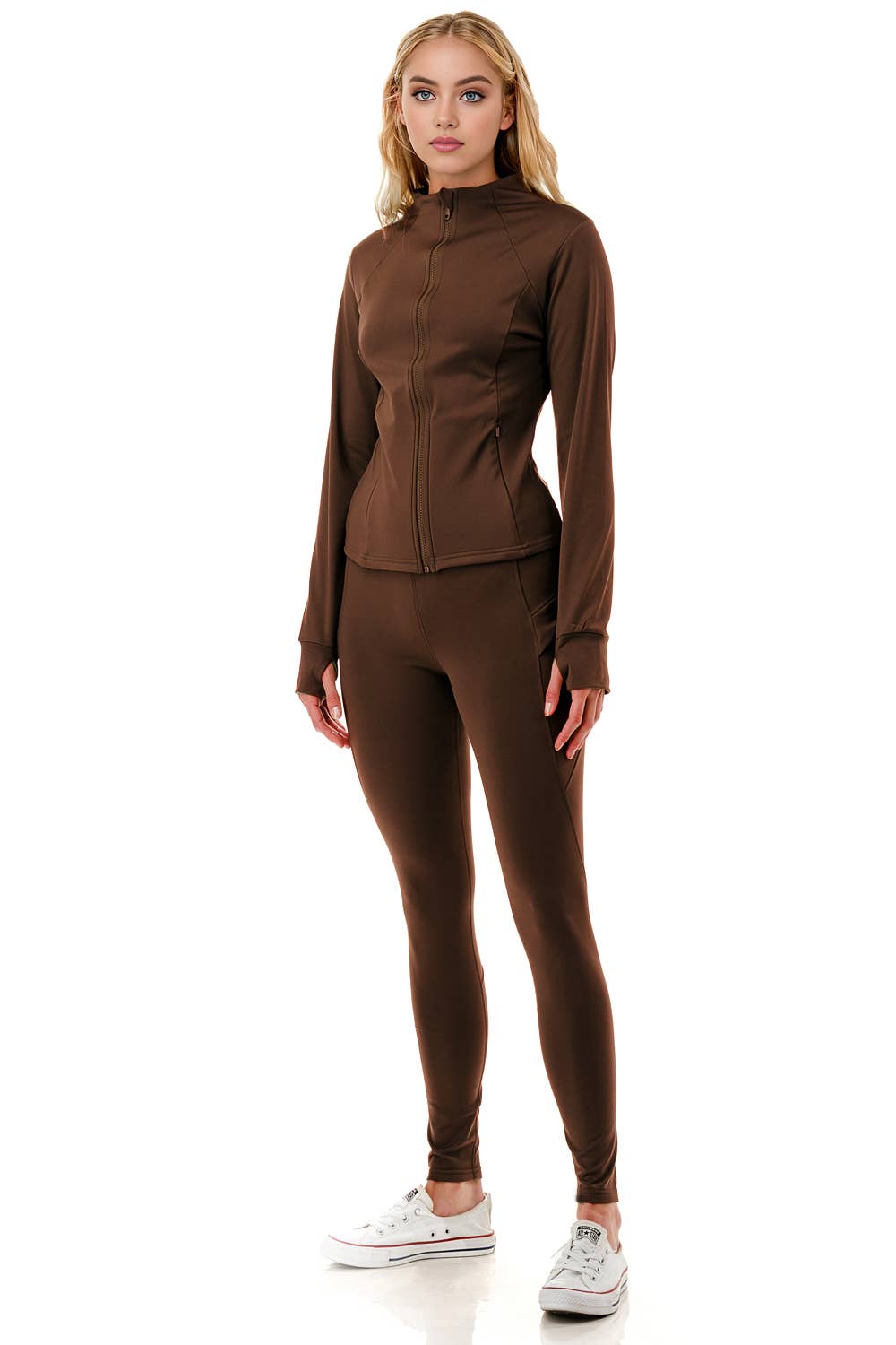 Fleece lined activewear define jacket with legging yoga set: Black