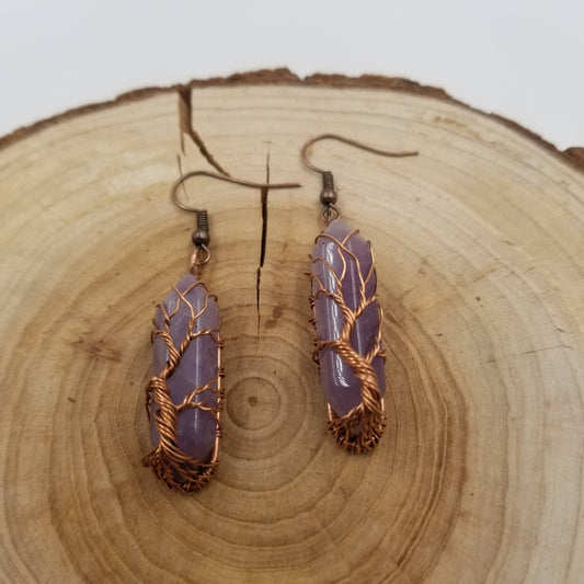 Wired Fluorite Crystal Pendant Earrings: Purple