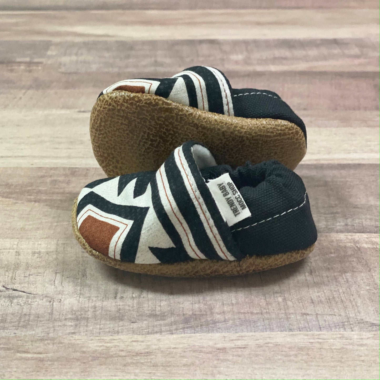 Orange & Black Tribal Moccasins: 12-18 Months
