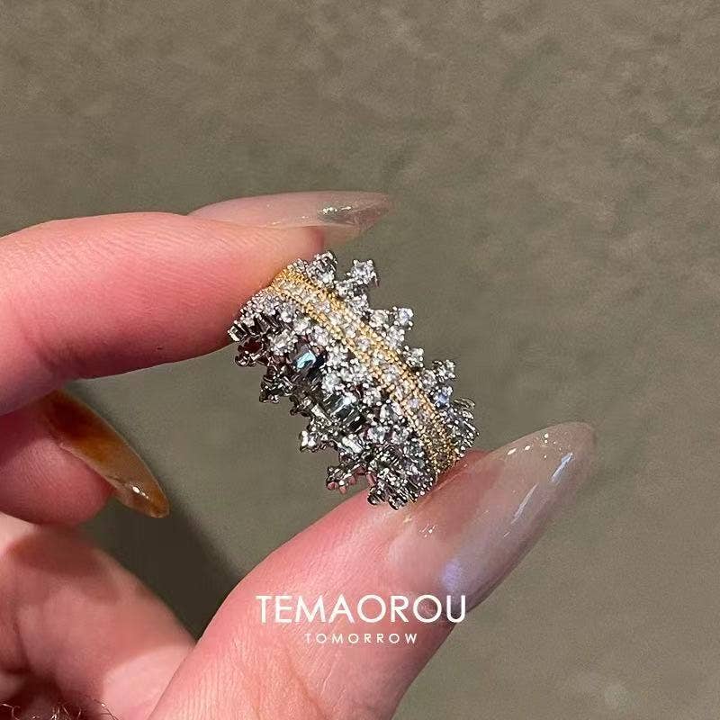 Pavé Crystal Statement Ring: White / Wide Adjustable Ring / Adjustable
